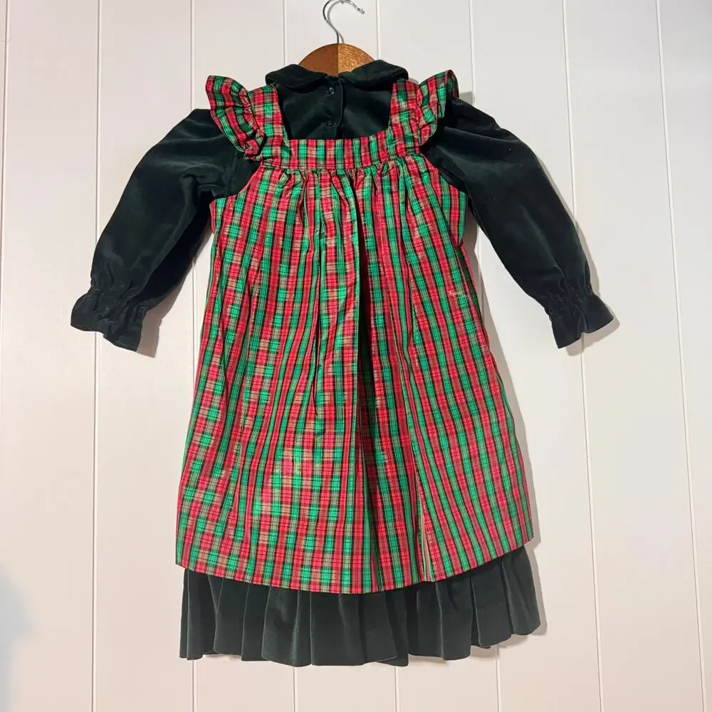 Handmade Girls Christmas Plaid Velvet Dress Red Green Holiday Size 18 Months